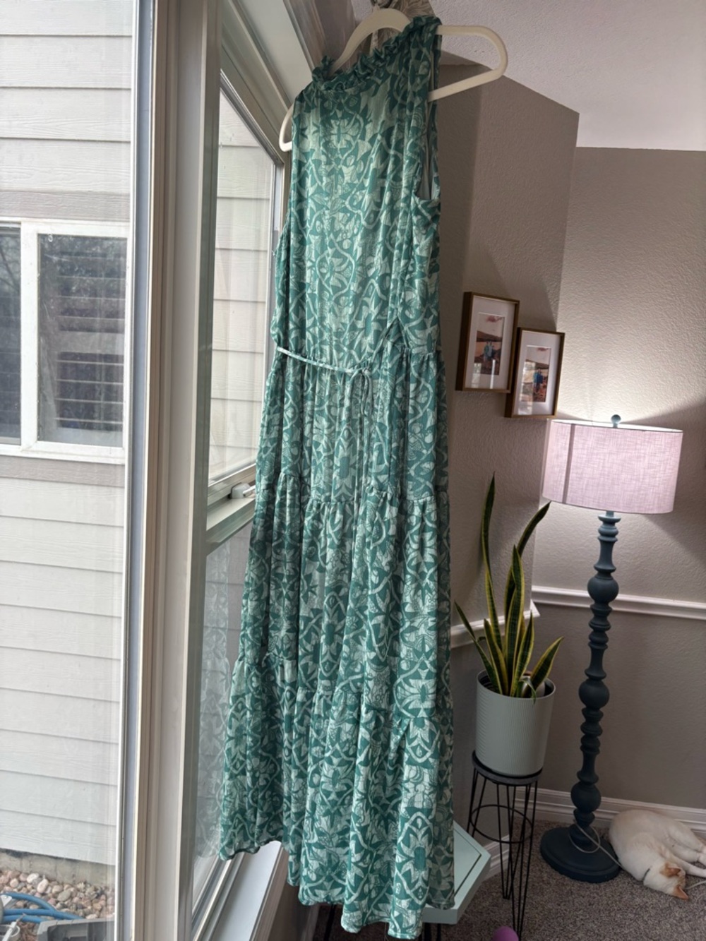 Calvin Klein Mint and Dark Teal Ruffled Blouse